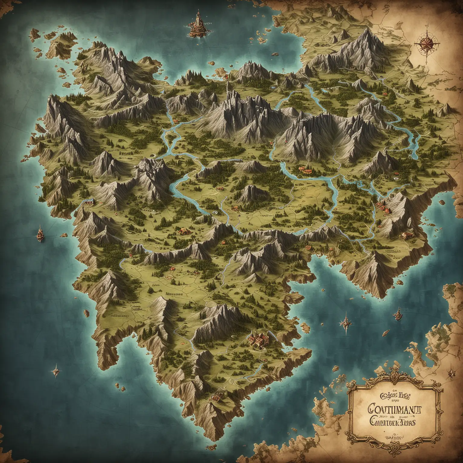 Detailed Fantasy Map Castle Forest Mountains and Dangerous Areas