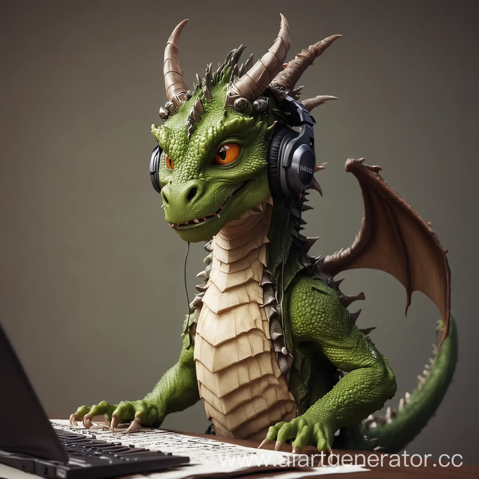 Dragon-Music-Composer-Wearing-Headphones