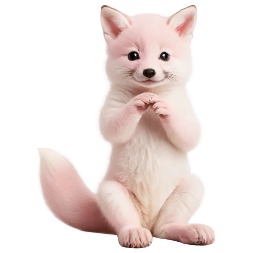 Cute pink baby fox, sitting with one paw raised
