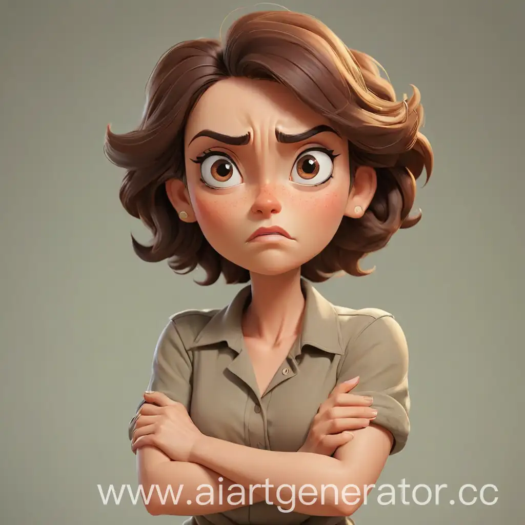 Assertive-Cartoon-Woman-Expresses-Disapproval-with-Crossed-Arms