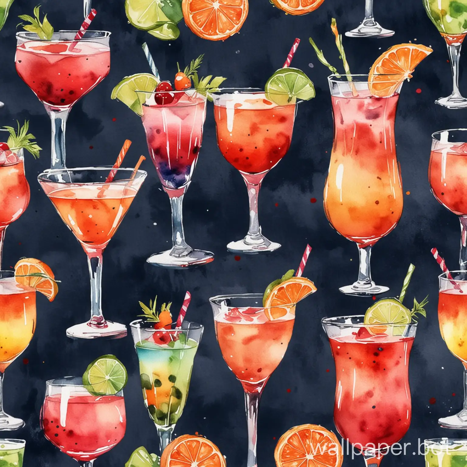 WATERCOLOR PATTERN MATCH SEAMLESS PATTERN COLOURFUL COCKTAILS