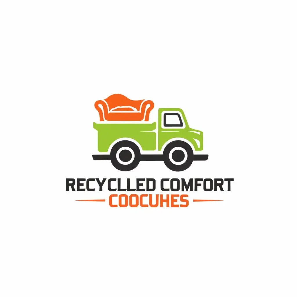 LOGO-Design-For-Recycled-Comfort-Couches-Green-and-Blue-with-Truck-Couch-Symbol