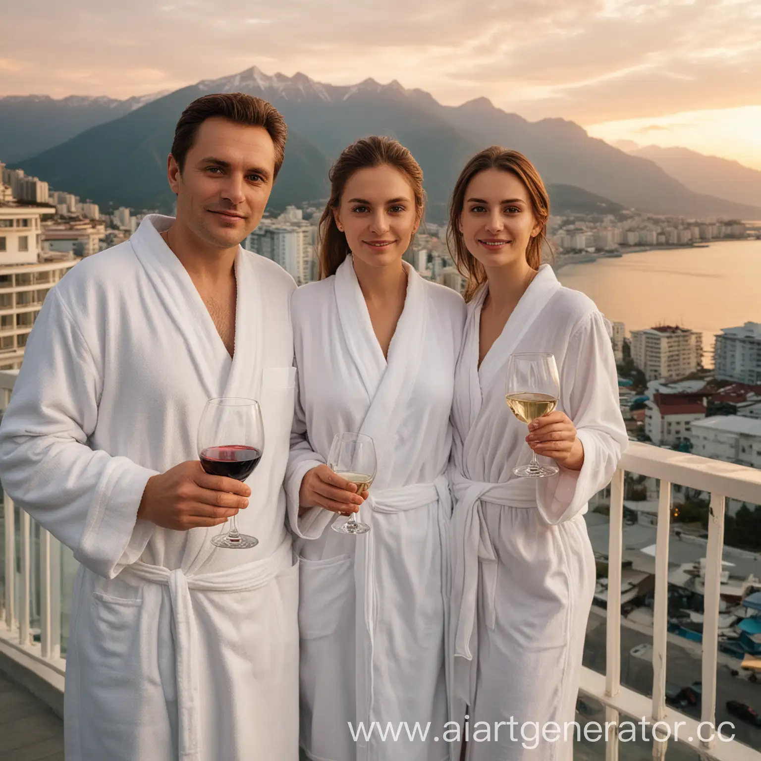 Couple-in-White-Robes-Toasting-with-Wine-on-Sochi-Hotel-Balcony-at-Sunset