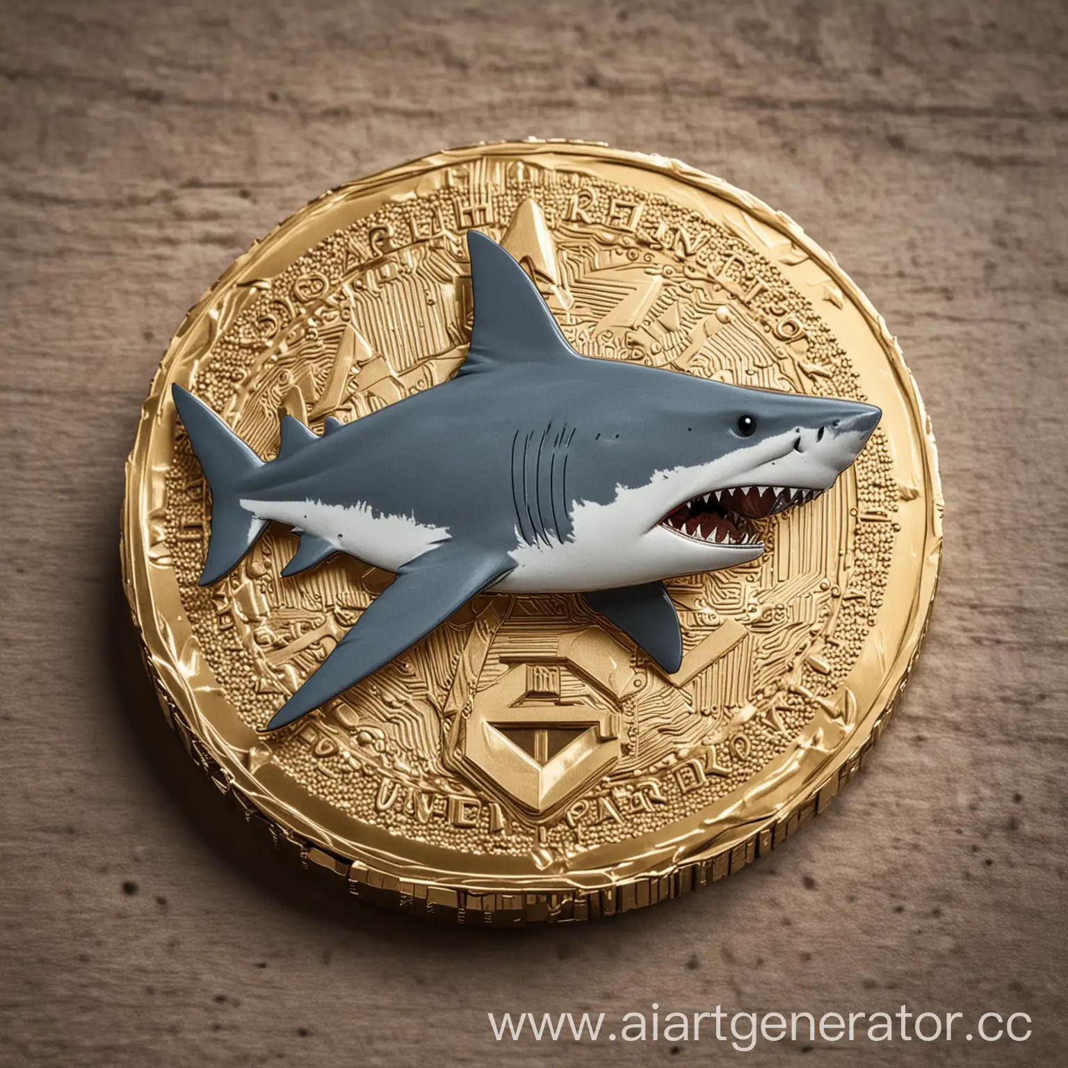 A crypto coin with a shark on it