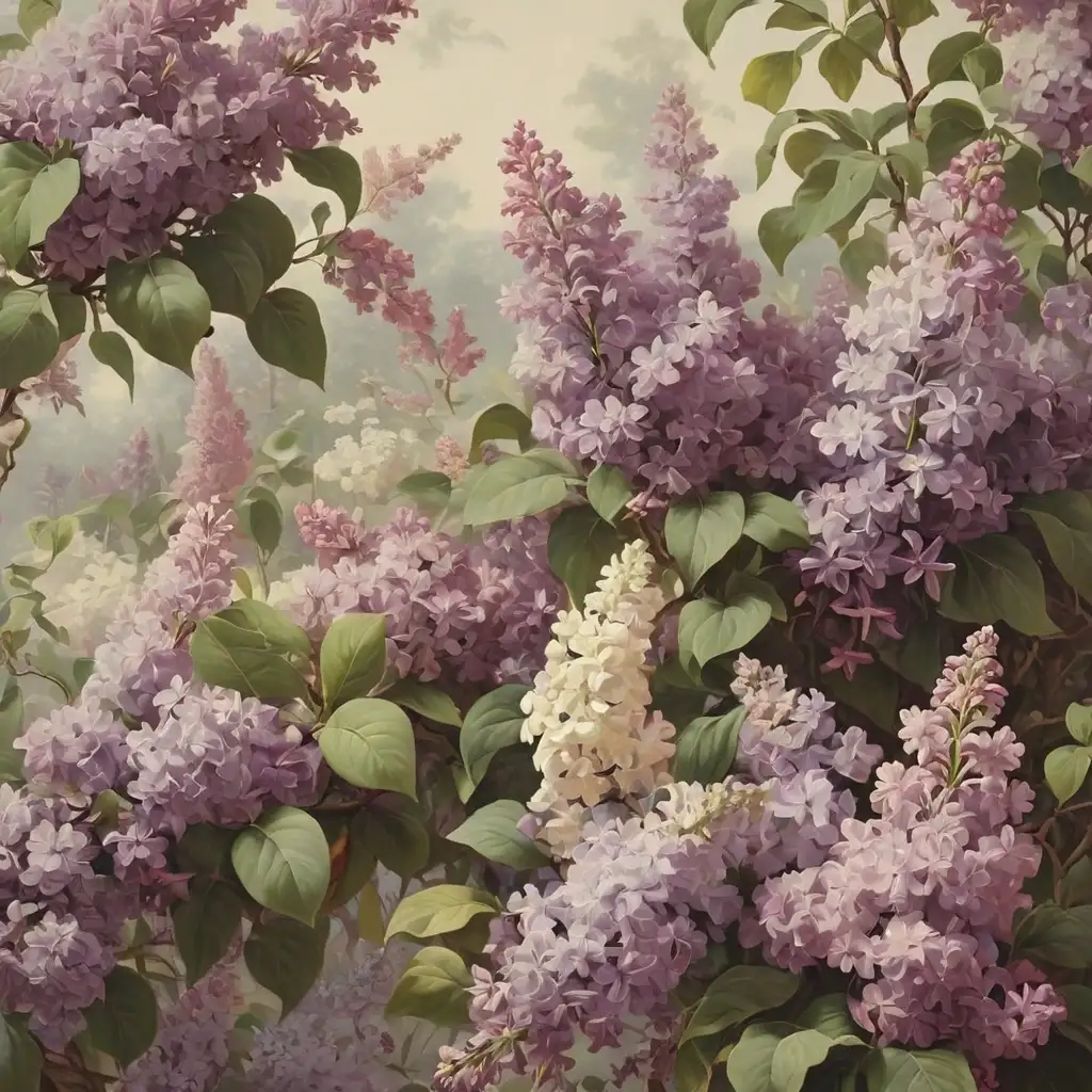 Vintage Lilac Garden Wallpaper Delicate floral pattern adorning a lush garden setting