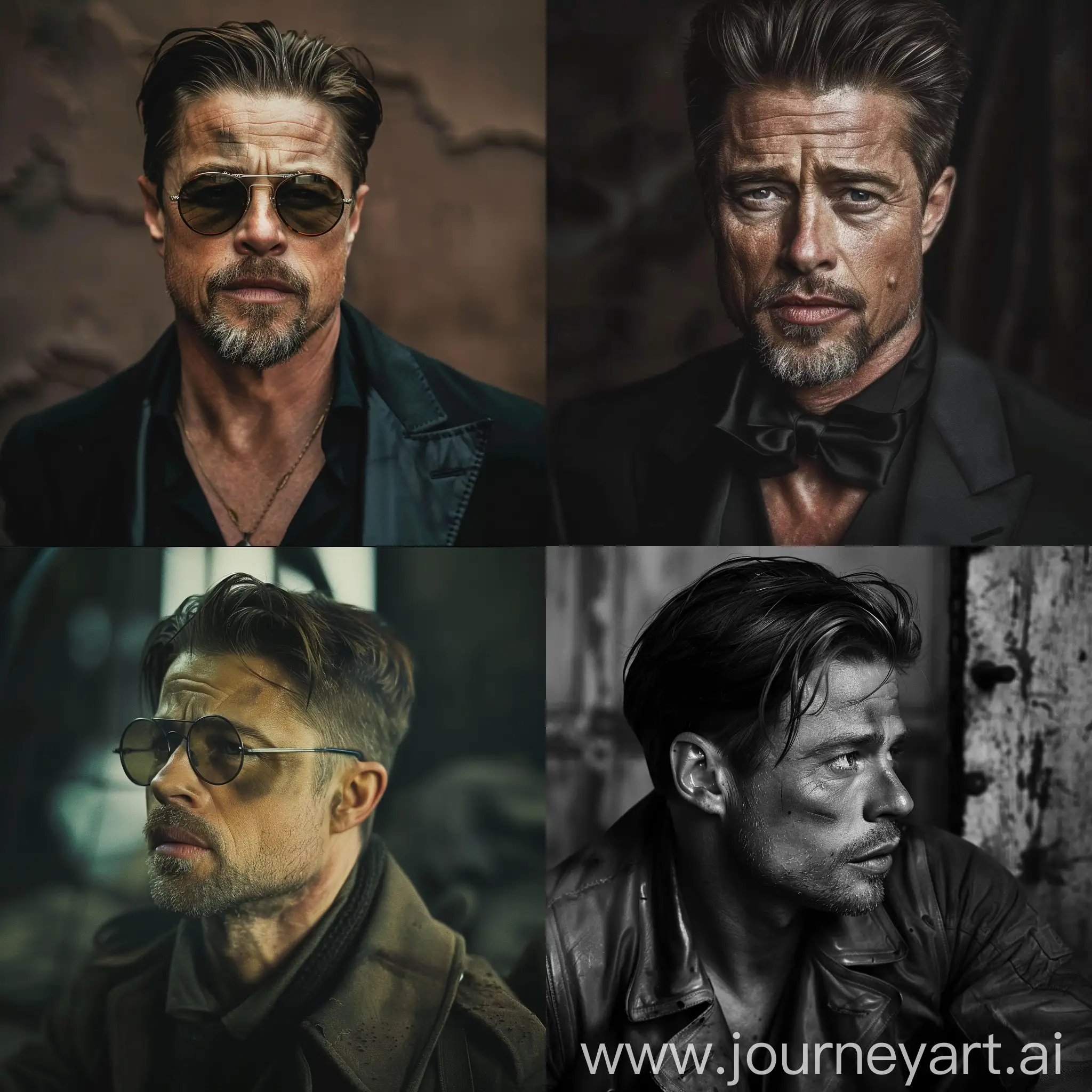 Brad-Pitt-with-KGB-Agent-Hairstyle-in-Black-Suit