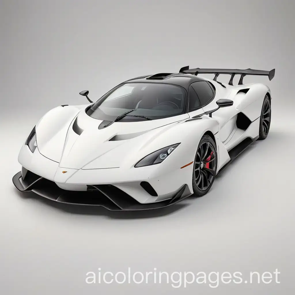 SSC Tuatara picture of real car, Coloring Page, black and white, line art, white background, Simplicity, Ample White Space. The background of the coloring page is plain white to make it easy for young children to color within the lines. The outlines of all the subjects are easy to distinguish, making it simple for kids to color without too much difficulty