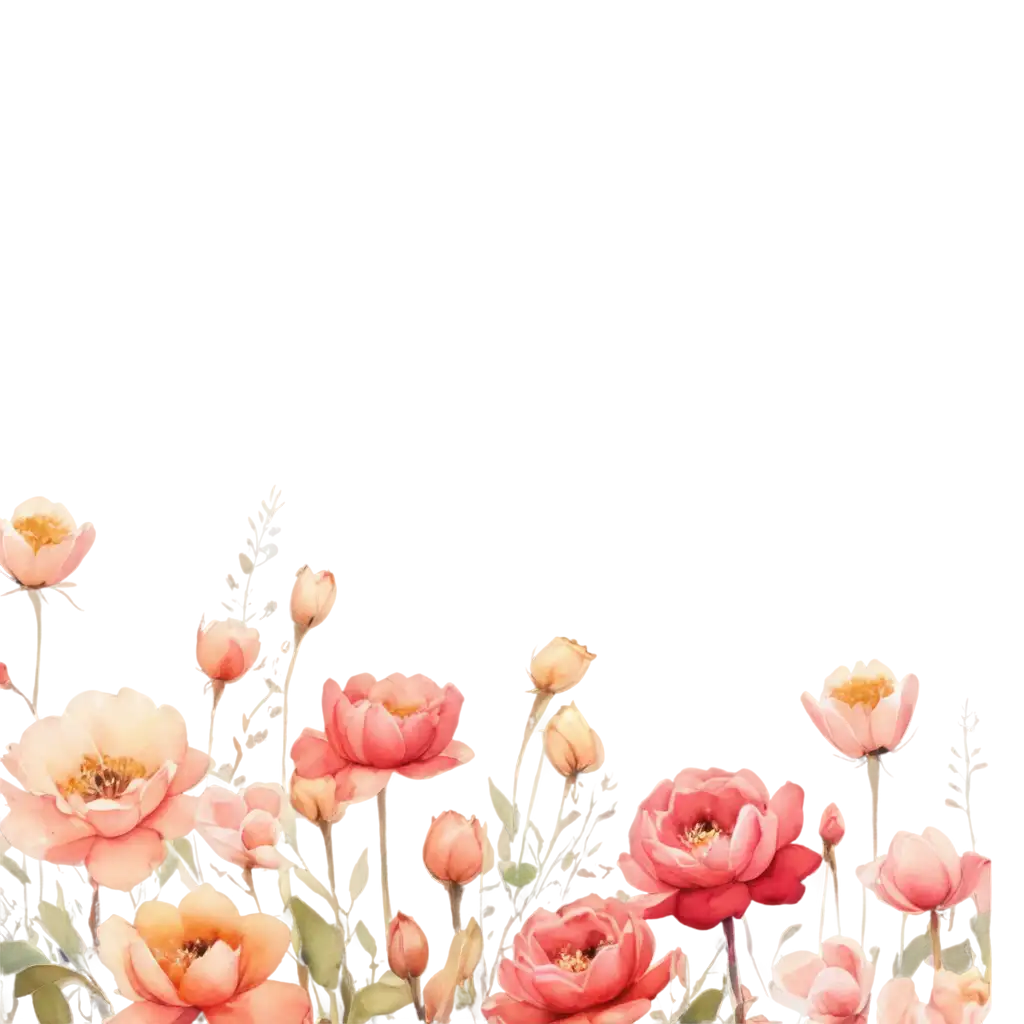 Пышные цветы розовые и бежевые нарисованные акварелью