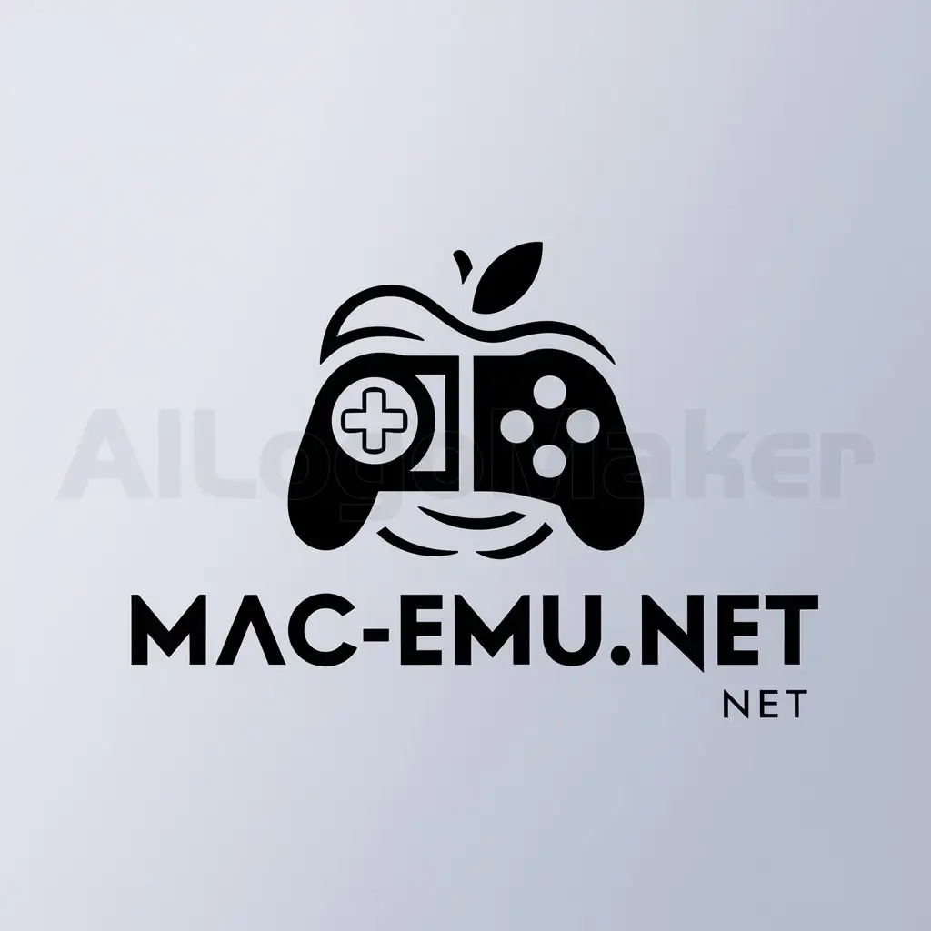 a logo design,with the text "mac-emu.net", main symbol:Des symbols de jeux vidéo et de macintosh,complex,clear background