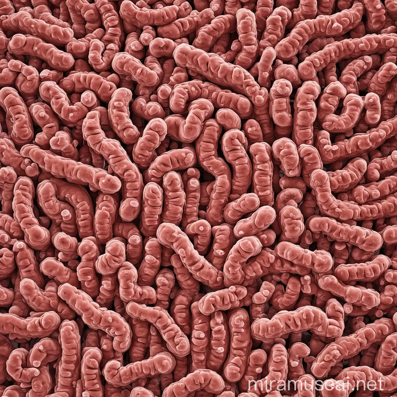 Detailed Illustration of Bacteria in the Human Intestine