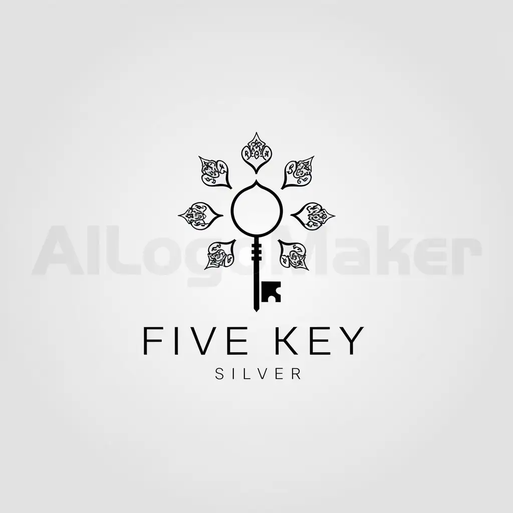 a logo design,with the text "five key silver", main symbol:a key with 8 islamic ornament around,Minimalistic,be used in Finance industry,clear background