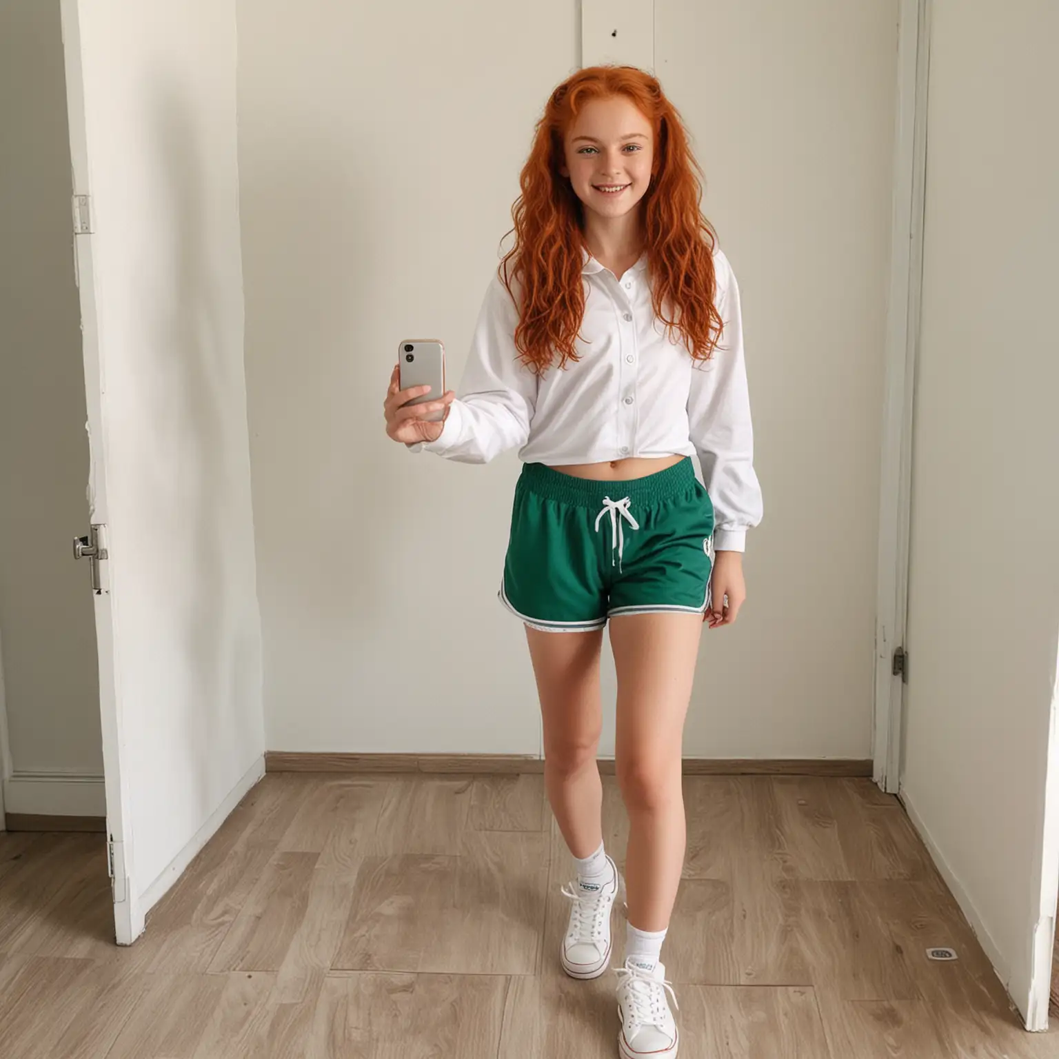 Teenage Girl Posing for Selfie on Dorm Room Doorstep