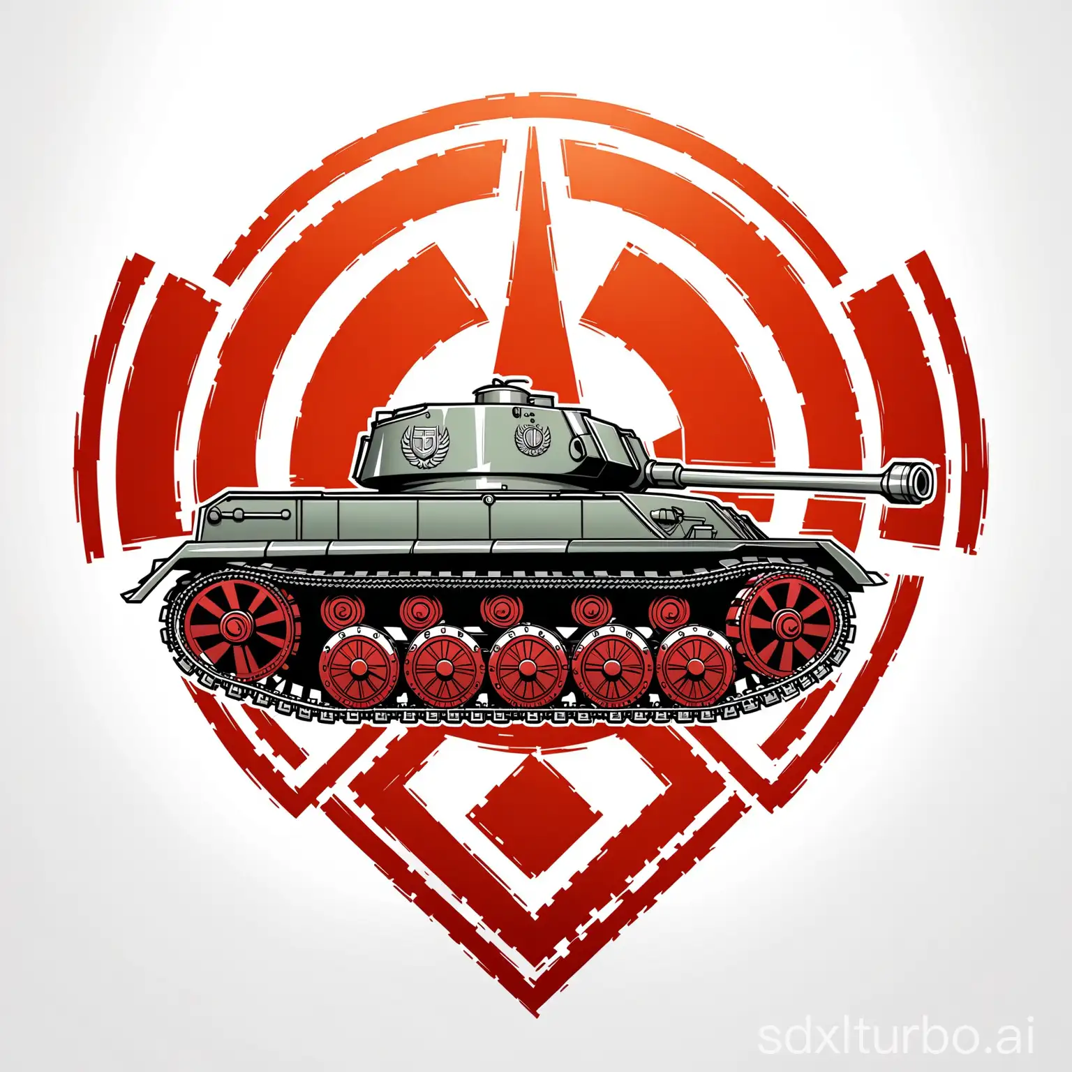 red logo depicting a german wwii military tank, white background