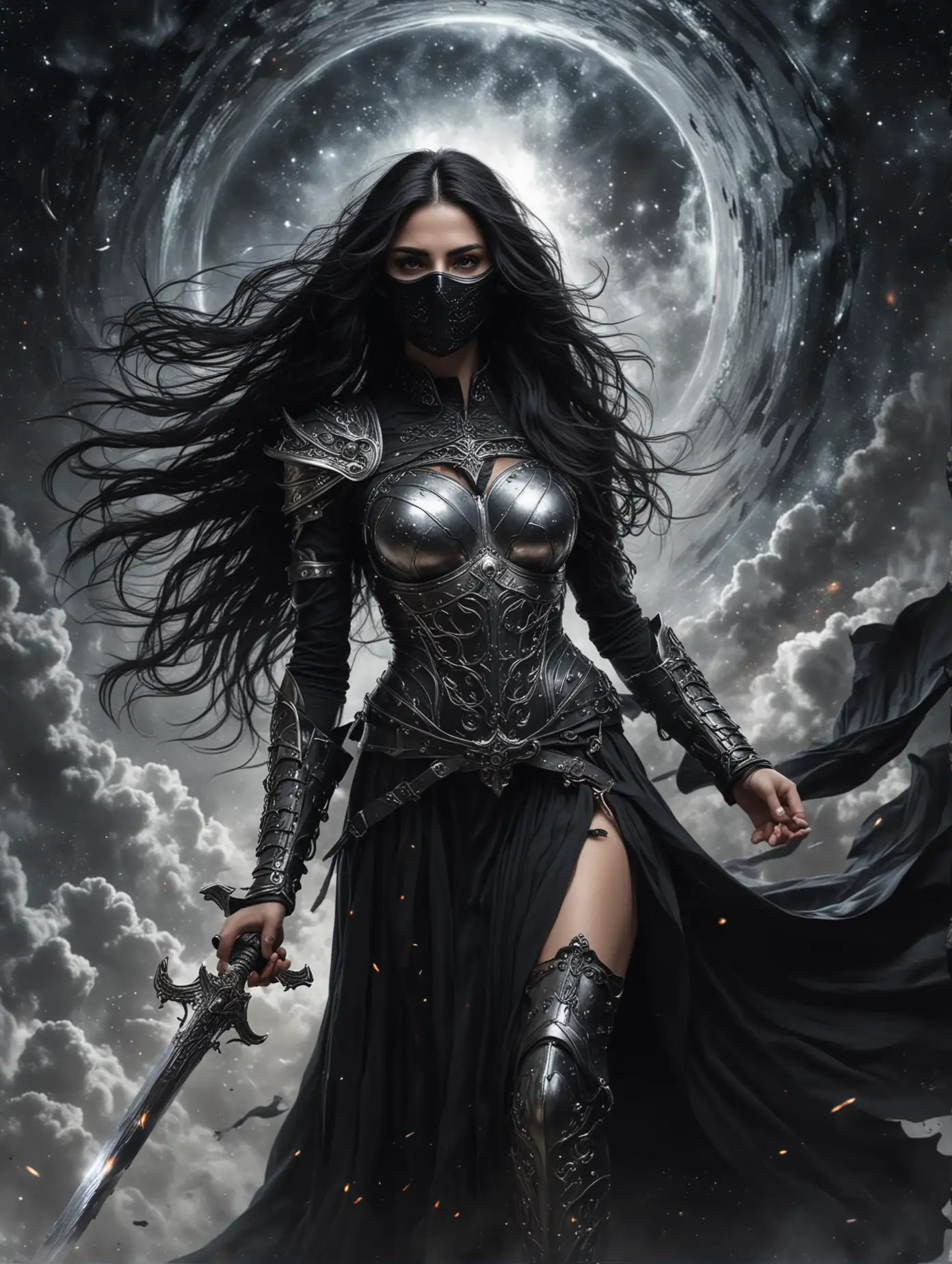 Dark-Priestess-Warrior-Woman-with-Sword-Facing-Black-Hole