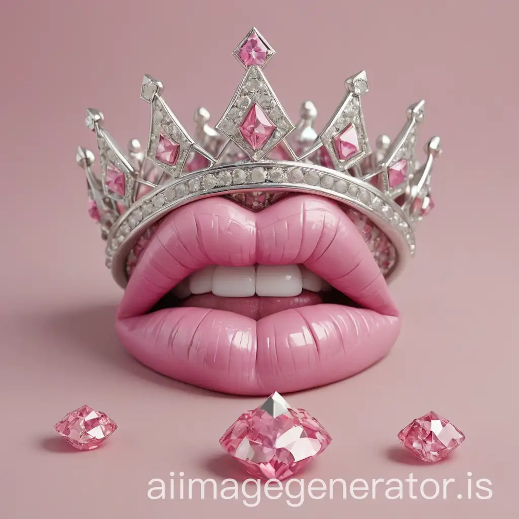 PINK AND SILVER DIAMONDS WITH A CROWN AND PINK KISSING LIPS