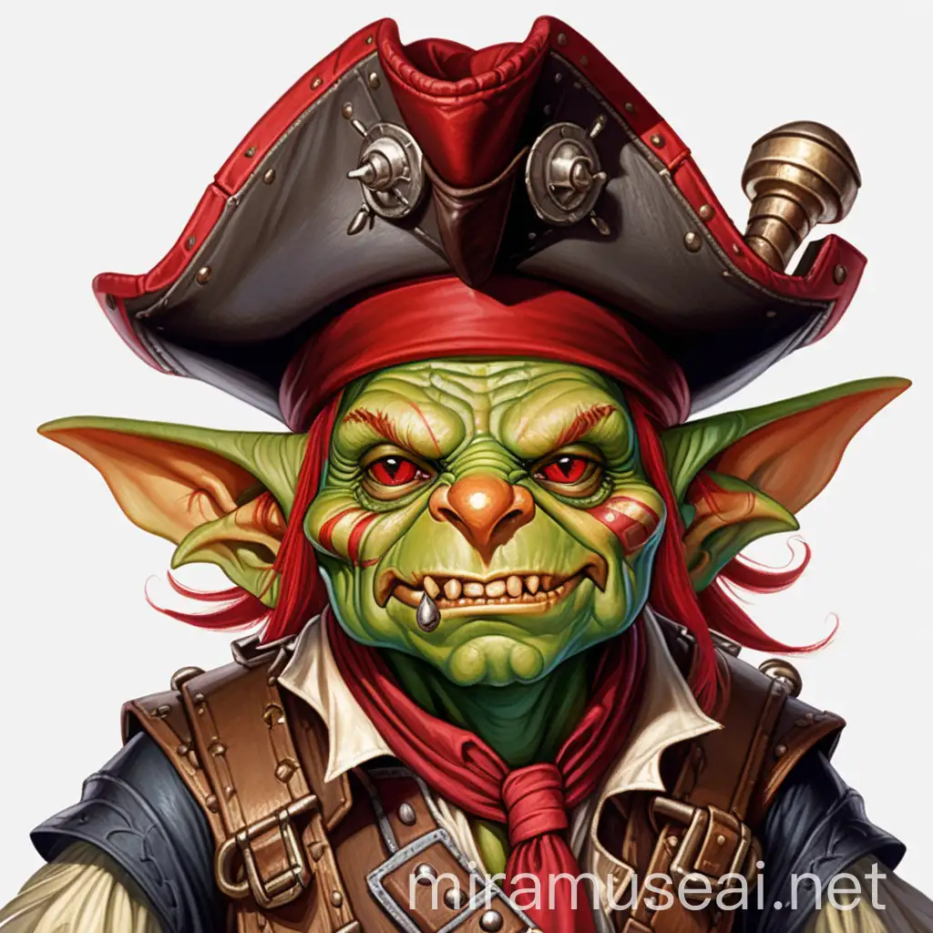 dungeons and dragons goblin, dressed in 17th century pirate style with a red captain's hat