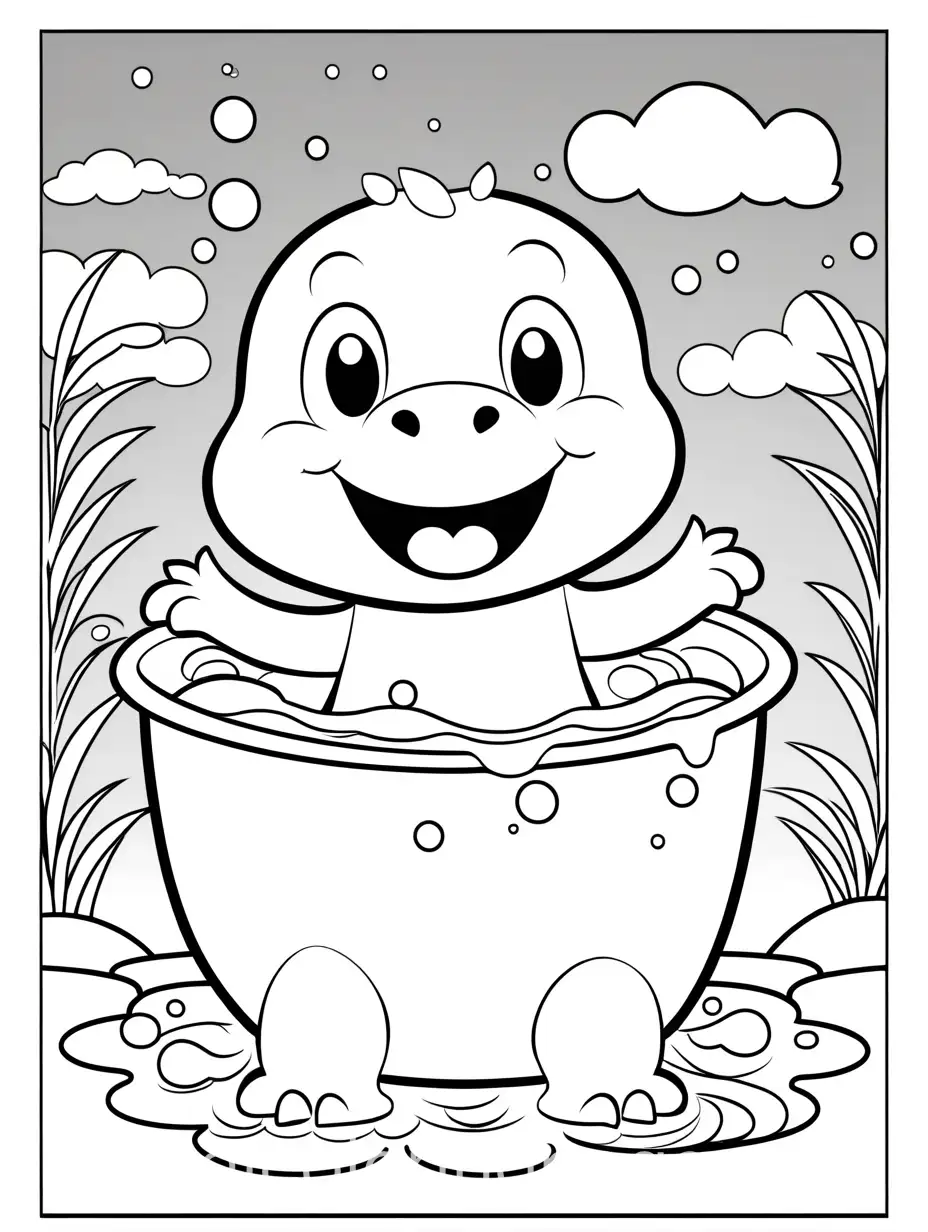 Cheerful-Dinosaur-Bath-Coloring-Page-Simple-and-Engaging-Line-Art-for-Kids