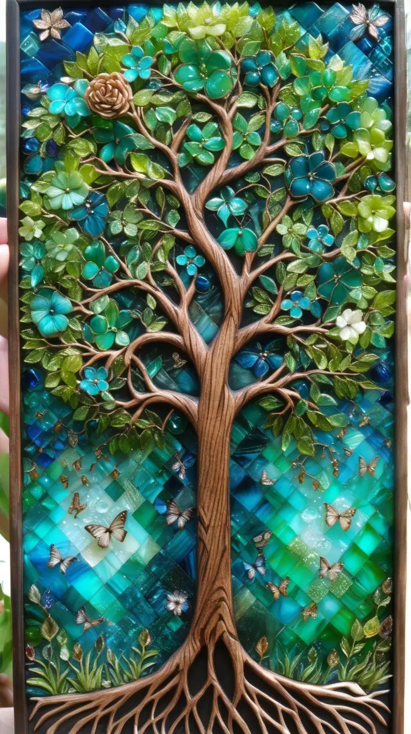 Lush tree of life patchwork, Resin art technique