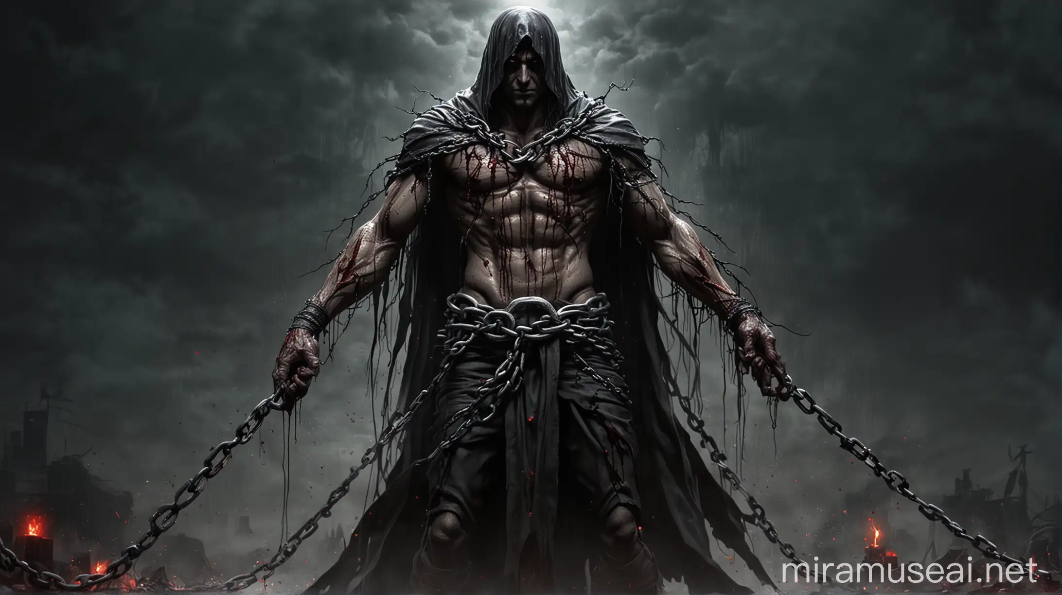 Tanatos the God Epic Depiction of the Cruel God in Chains and Darkness