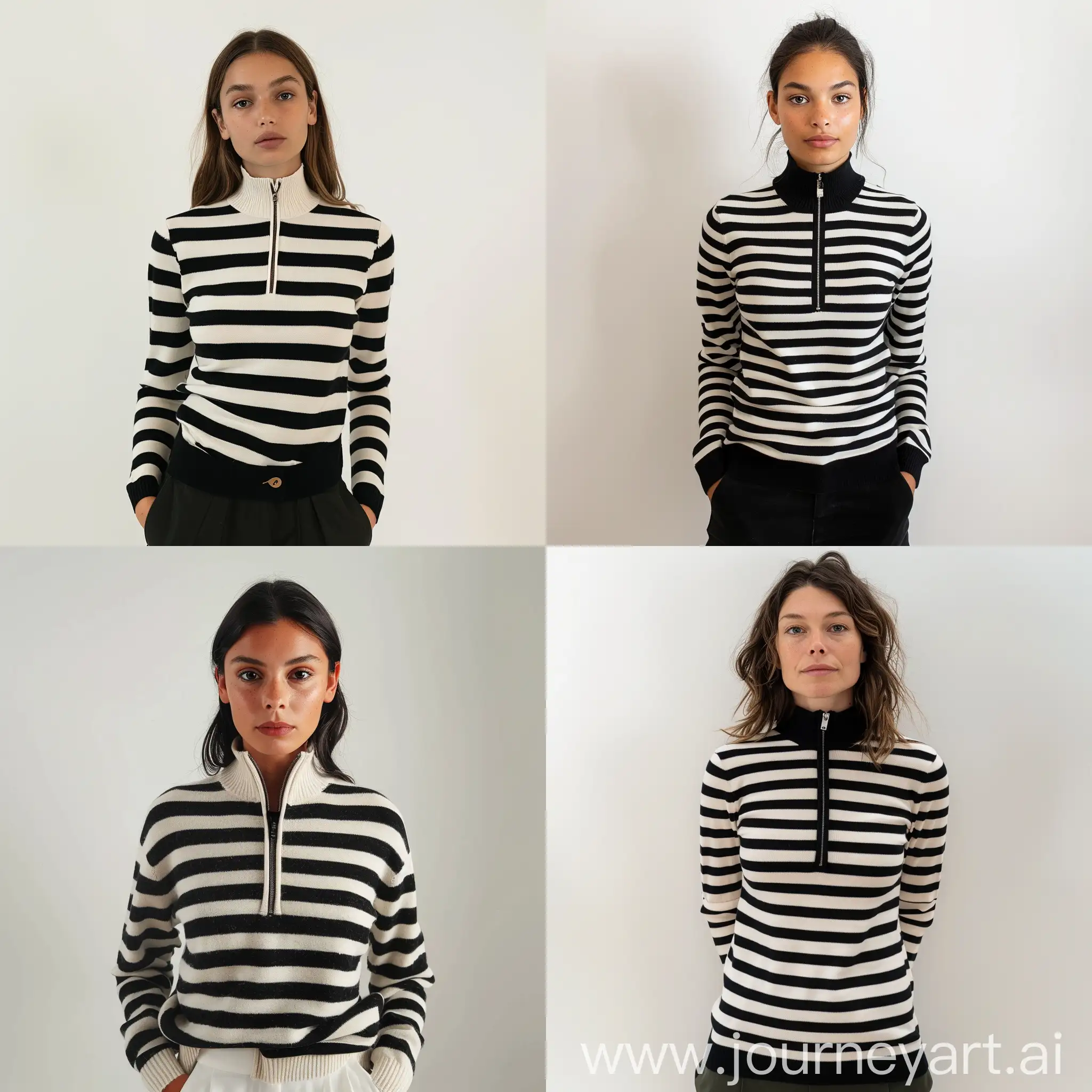 Fashionable-Female-Model-in-Black-and-White-Striped-Cashmere-Sweater