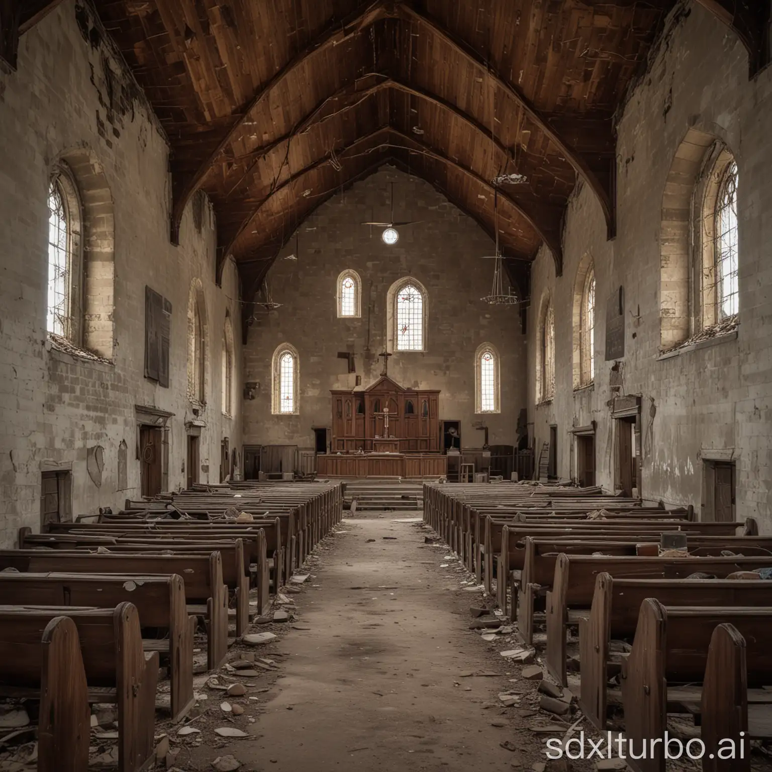 an old church in an abandoned town