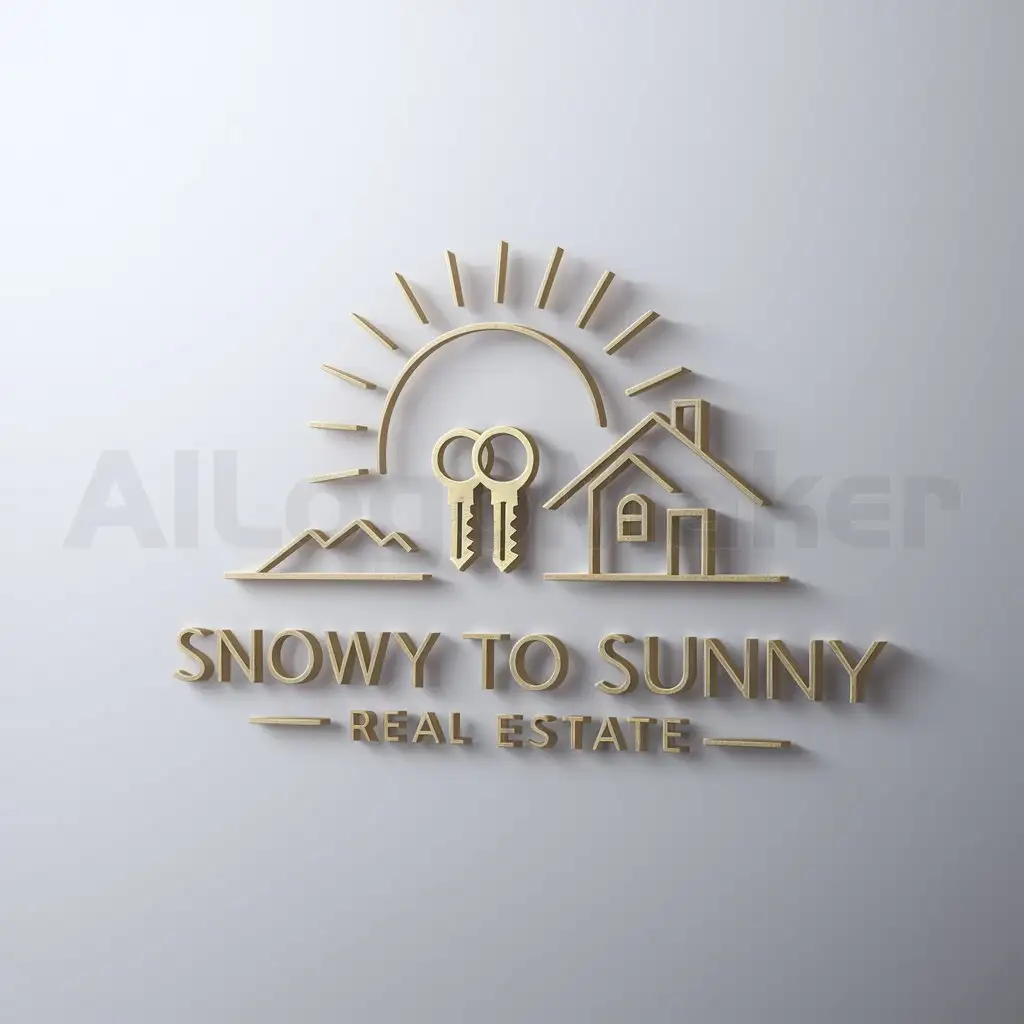 a logo design,with the text "Snowy to Sunny Real Estate", main symbol:["sun","keys","vacation house"],Minimalistic,be used in Real Estate industry,clear background