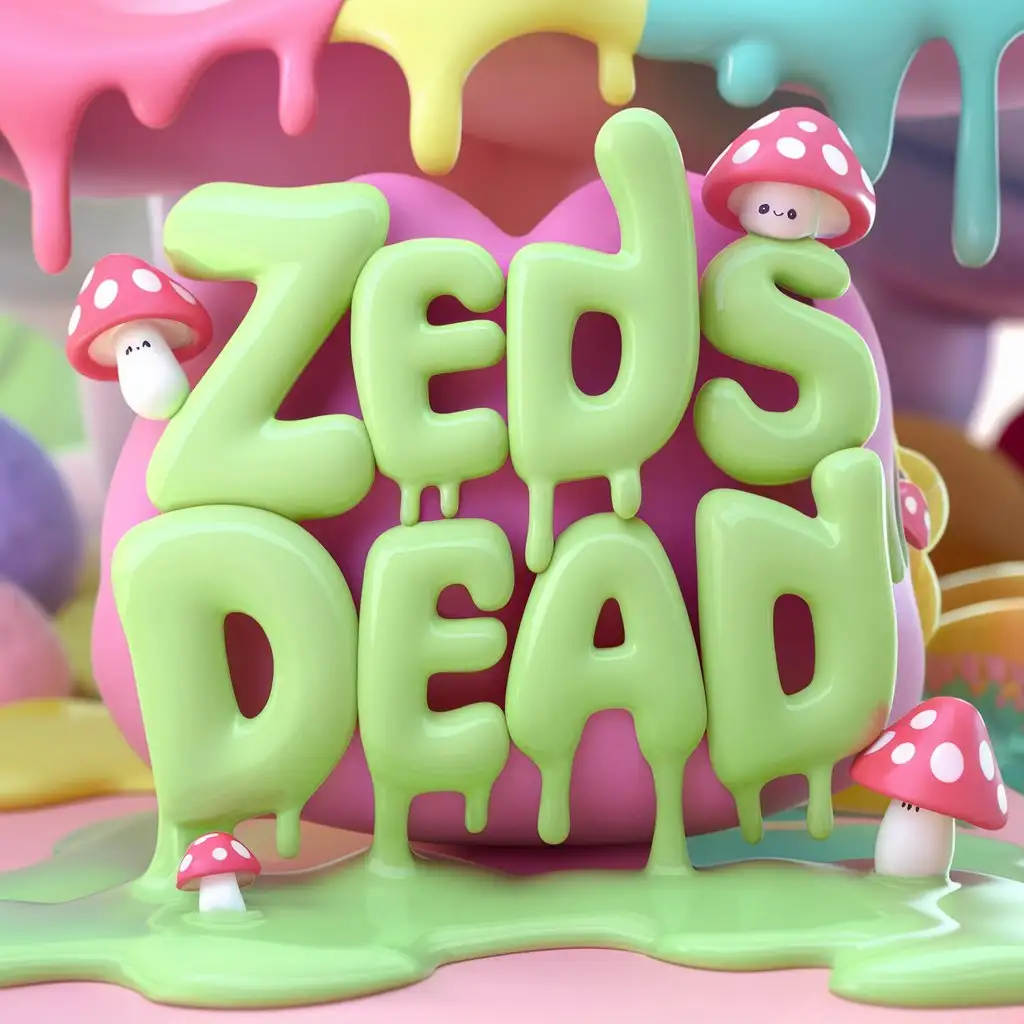 the words "Zeds Dead" in a background in a cute font and colorful drippy slime with bright fun colors and mushrooms