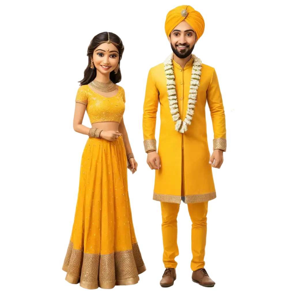 Exquisite-Haldi-Caricature-PNG-Bride-and-Groom-Standing