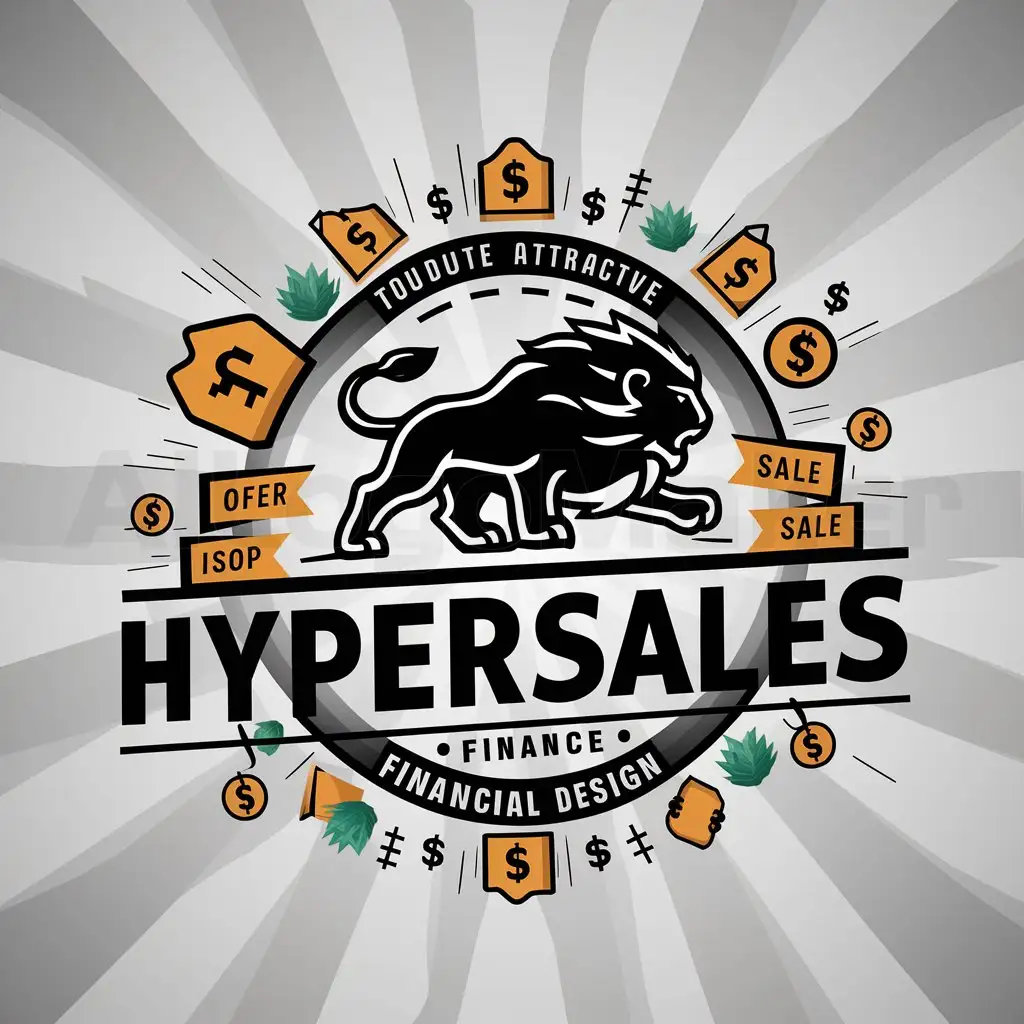 a logo design,with the text "HYPERSALES", main symbol:LION, MONEY, DISCOUNT, SALE , OFFER,Moderate,be used in Finance industry,clear background