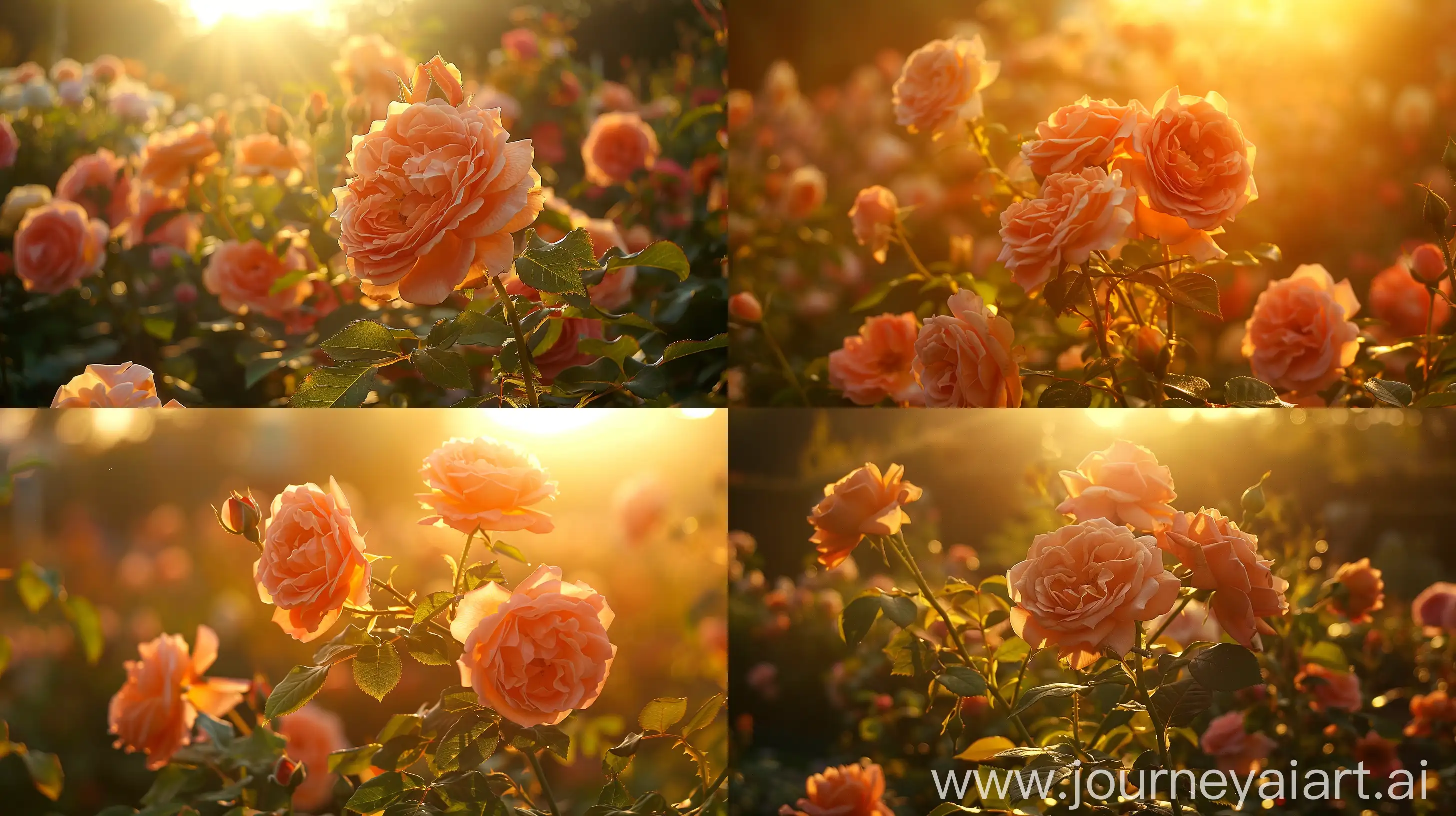 Tranquil-Sunset-Garden-Rose-Apricot-Drift-Blooms-in-Golden-Glow