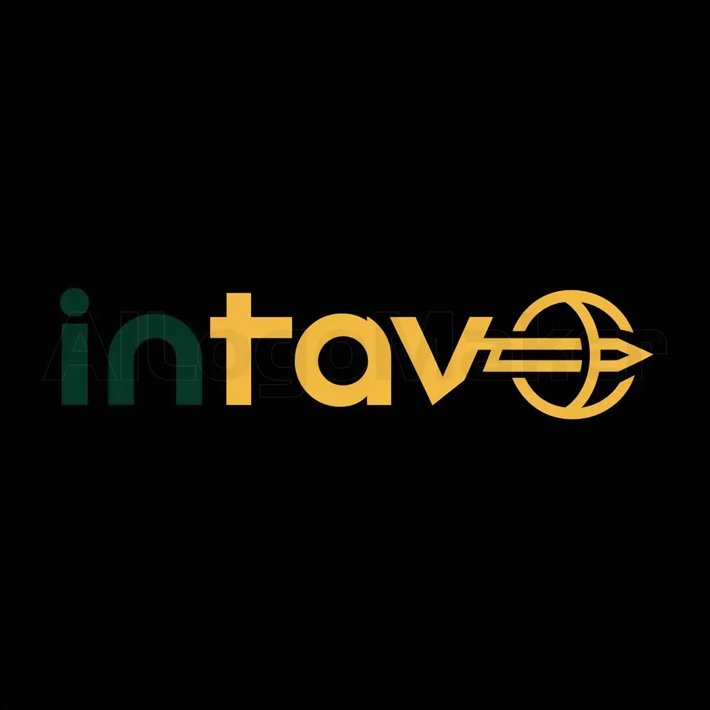 a logo design,with the text "Intrav", main symbol:represent instant travelling app with green yellow text with a full black background,Moderate,be used in Travel industry,clear background