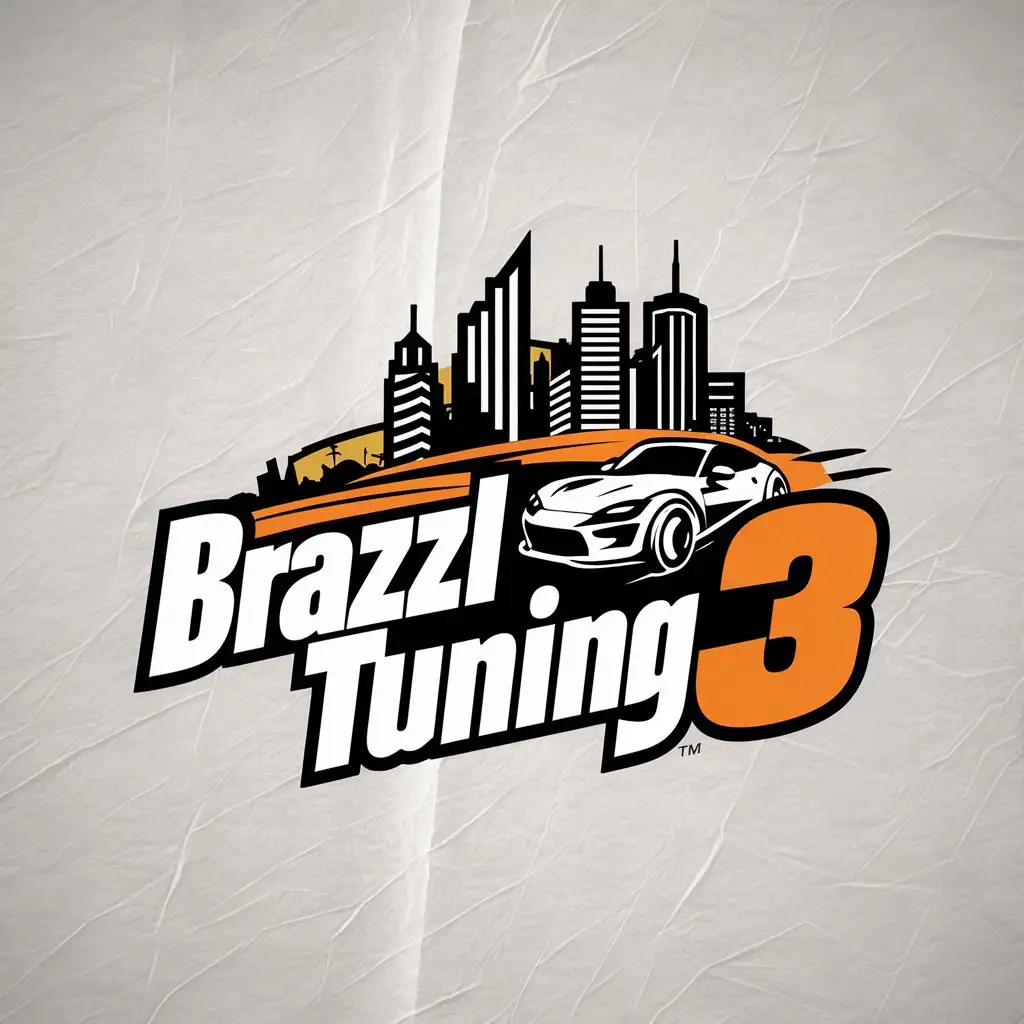 a logo design,with the text "Brazil Tunning 3", main symbol:Car and City,Moderate,be used in Entertainment industry,clear background