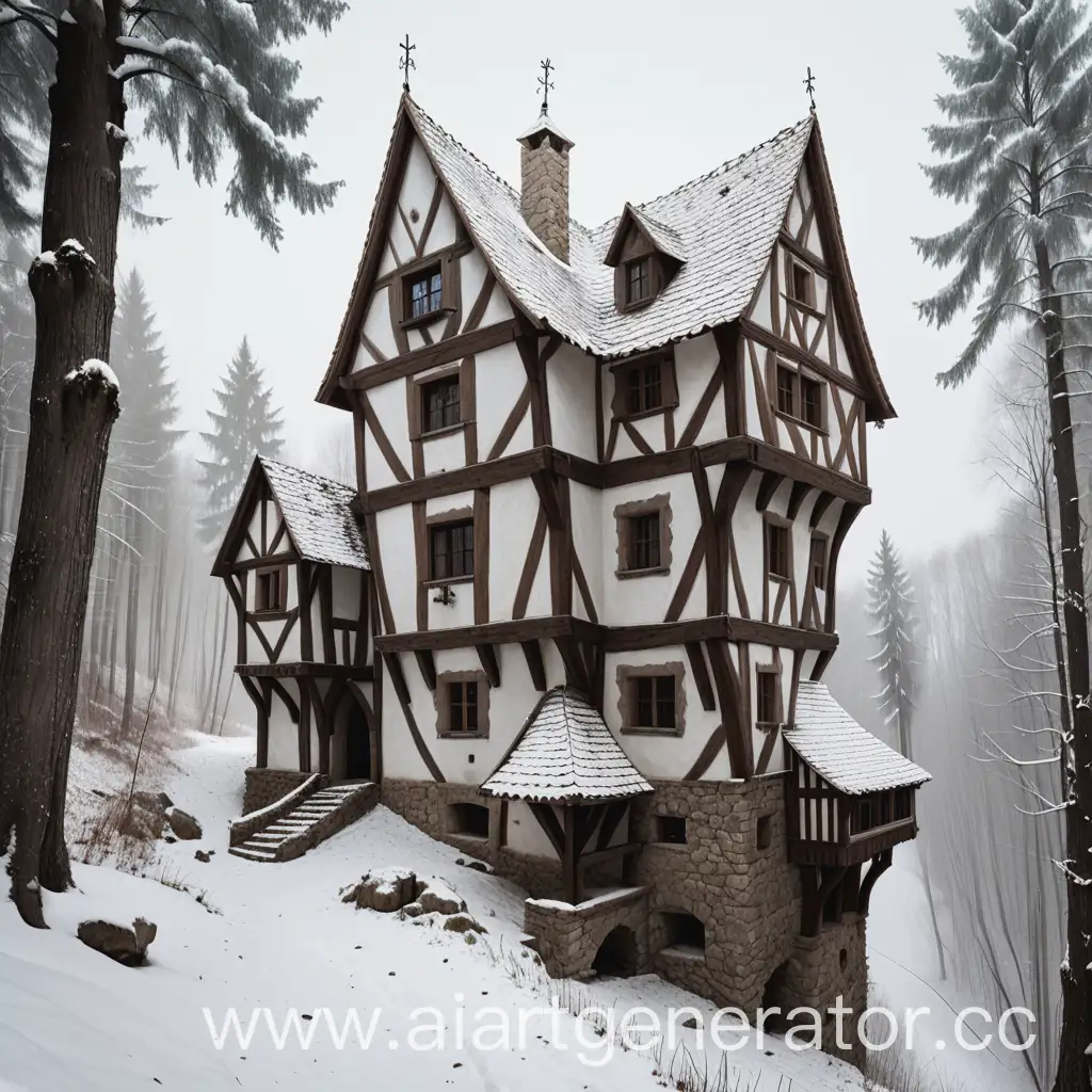 Medieval-ThreeStory-House-on-Snowy-Forest-Edge