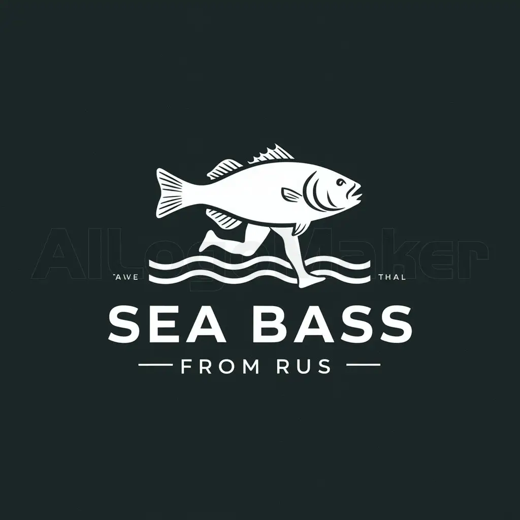 a logo design,with the text "sea bass from rus", main symbol:running on the waves fish with human legs,Minimalistic,be used in Travel industry,clear background