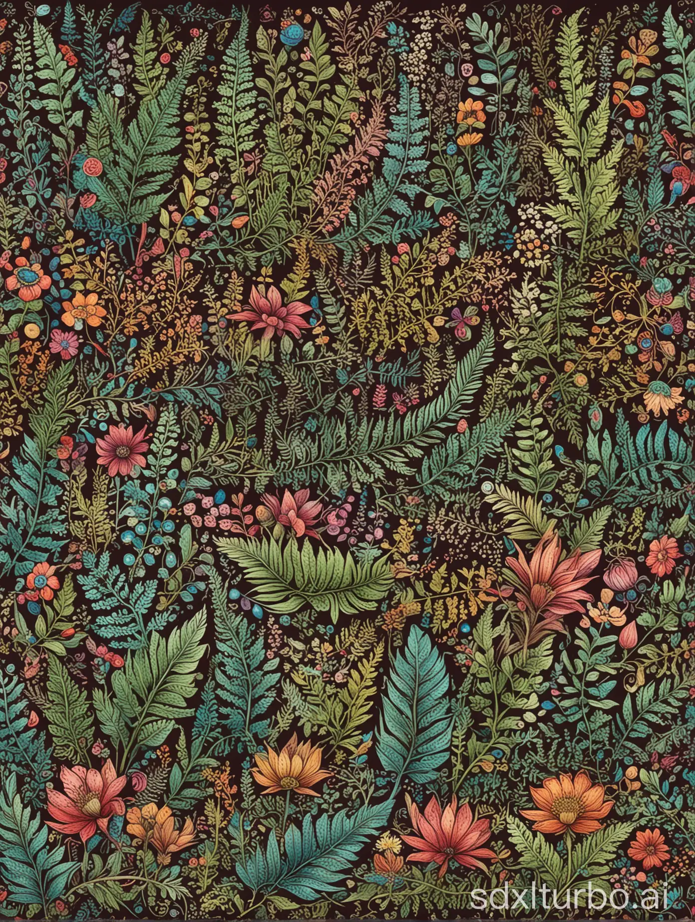 Colorful-Boho-Pattern-Borders-with-Whimsical-Flowers-and-Ferns