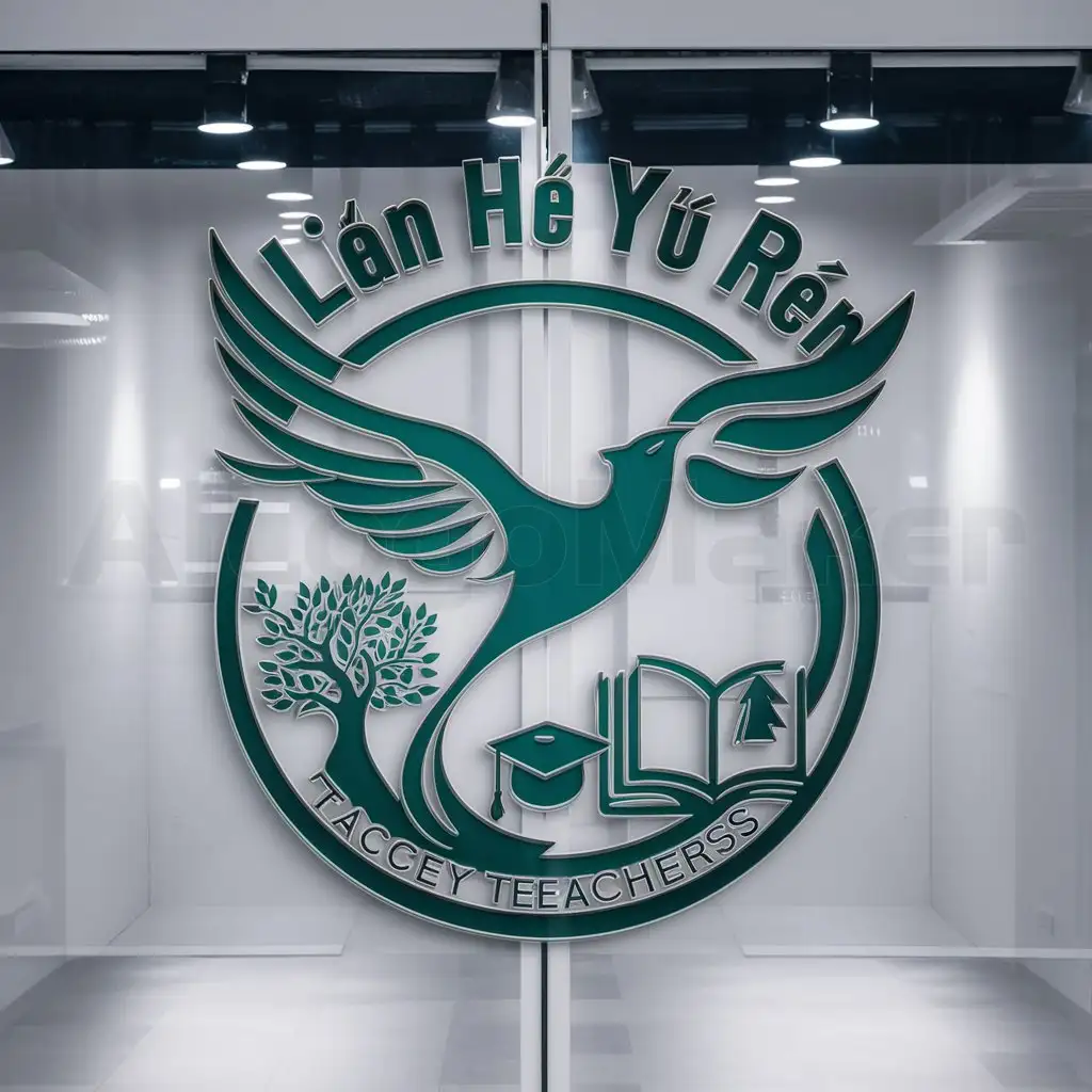 a logo design,with the text "lián hé yù rén", main symbol:Illustrate this Logo design concept intended to symbolize the growth and development of a community through soaring wings, demonstrate the idea of shared growth between teachers and students through united nurturing elements, and showcase the proactive contribution of the community in the area of sponsoring education through developmental assistance elements. The overall design is both visually impactful and accurately conveys the core principles and features of the community. Draw me one.,Moderate,be used in Education industry,clear background
