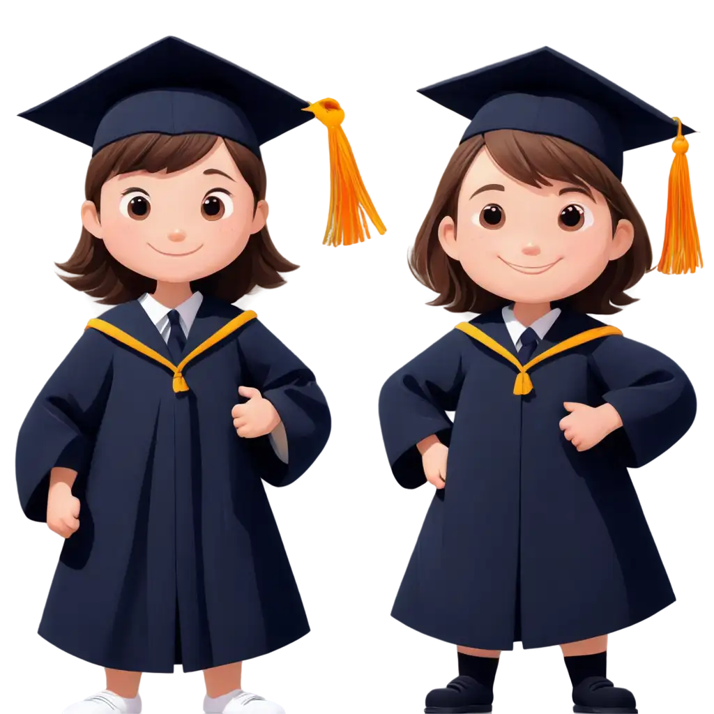 cute-little-boy-and-girl-in-graduation-gown-vector-illustration