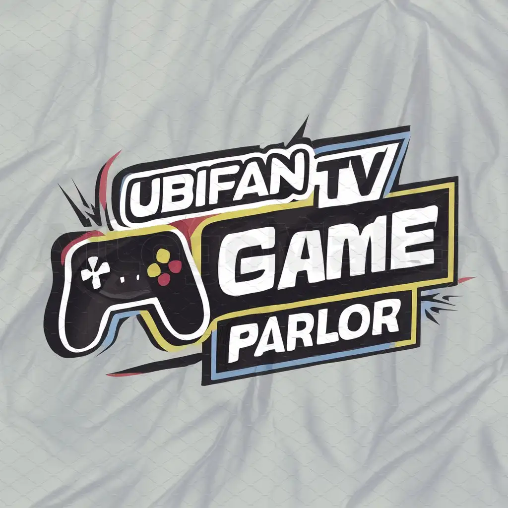 a logo design,with the text "UbiFan TV Game Parlor", main symbol:games, entertainment, controller, game console, visual shock, flat design,Moderate,be used in Entertainment industry,clear background
