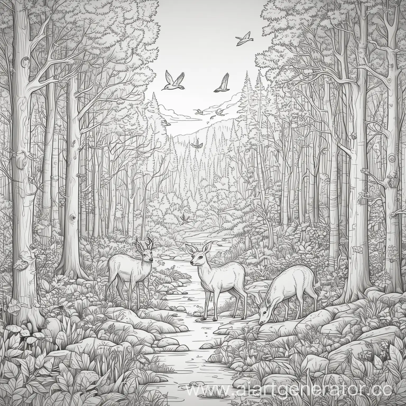 Adorable-Forest-Animals-Coloring-Page-for-Kids-Deer-Rabbits-Birds