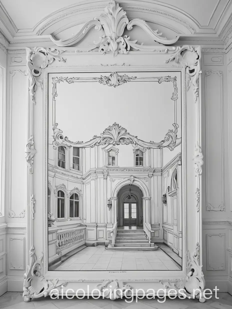 A $100 photo frame in a mansion

, Coloring Page, black and white, line art, white background, Simplicity, Ample White Space. The background of the coloring page is plain white to make it easy for young children to color within the lines. The outlines of all the subjects are easy to distinguish, making it simple for kids to color without too much difficulty
