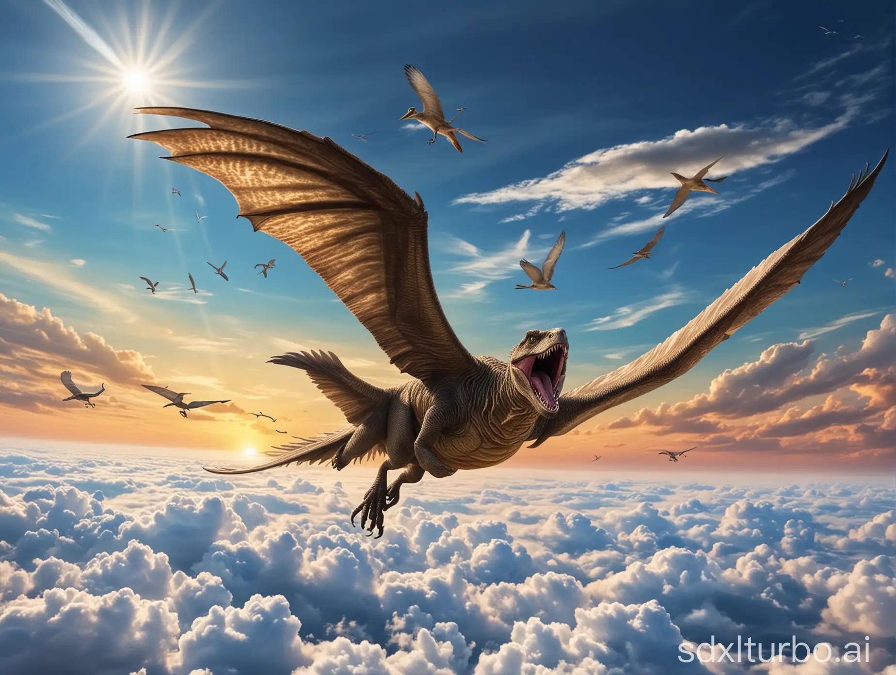 Prehistoric flying reptiles in the sky