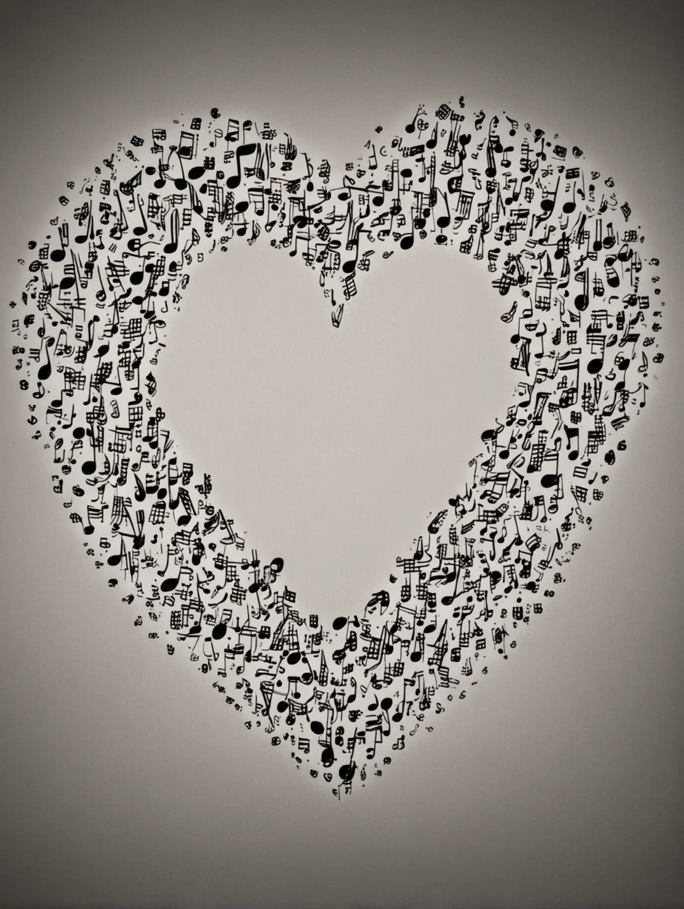Musical Notes Scattered Background with Heartshaped Notes Center