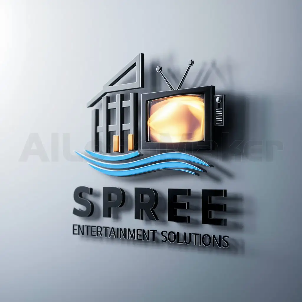 a logo design,with the text "Spree Entertainment Solutions", main symbol:a Hotel, A tv, a connectivity symbol,Moderate,be used in Entertainment industry,clear background