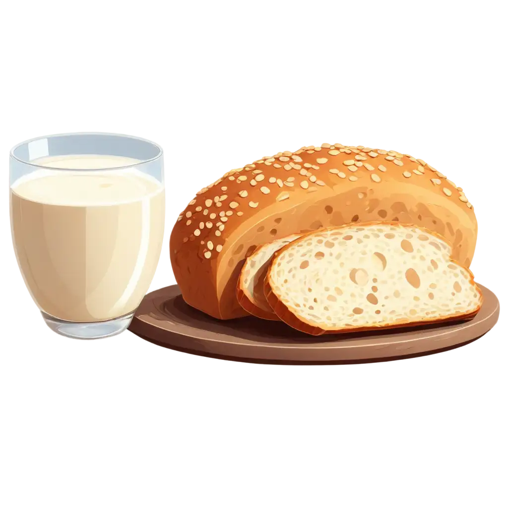 bread and milk in cartoon style
