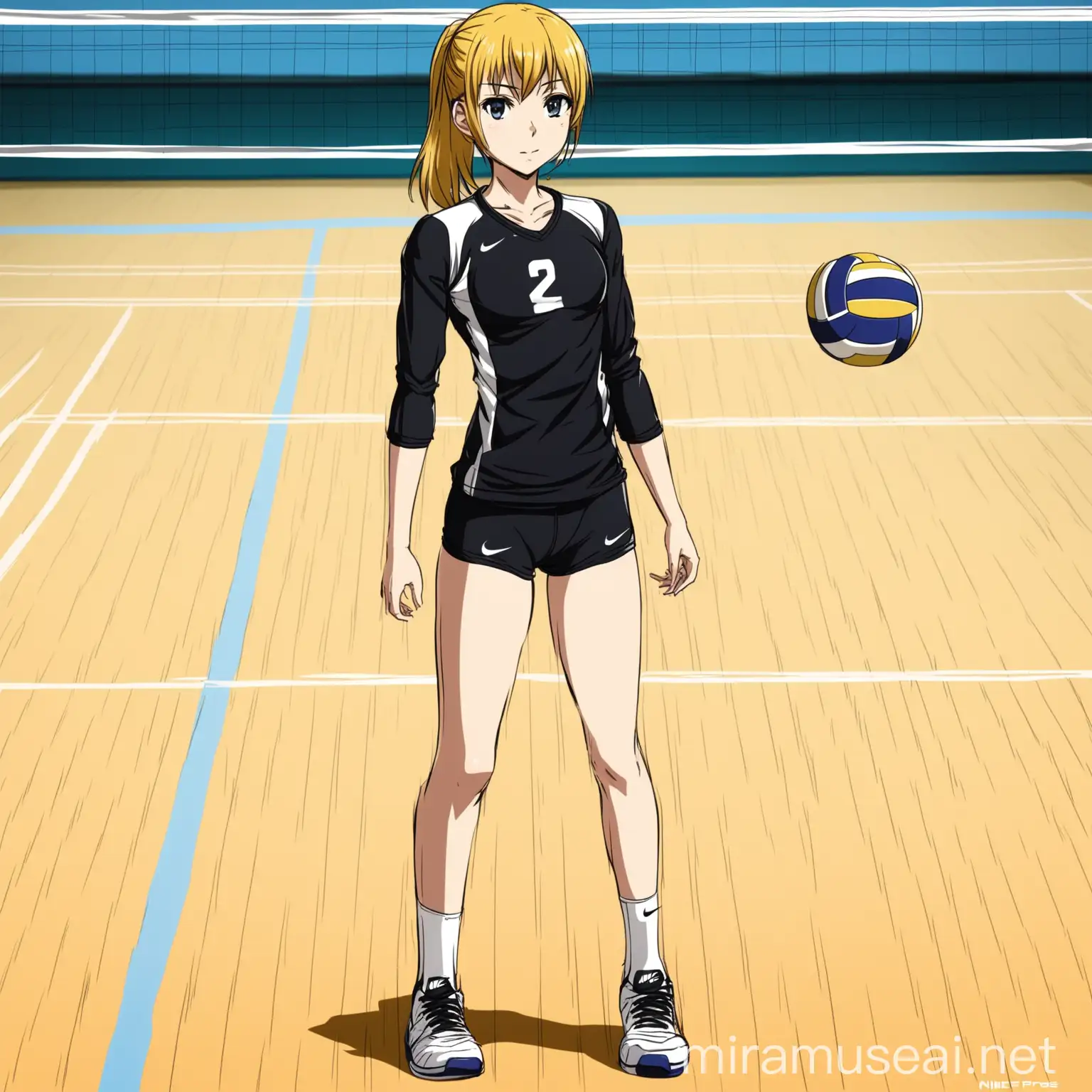 Fullbody,highschool girl,girl, petite, volleyball clothes, volleyball court, nike pros,anime