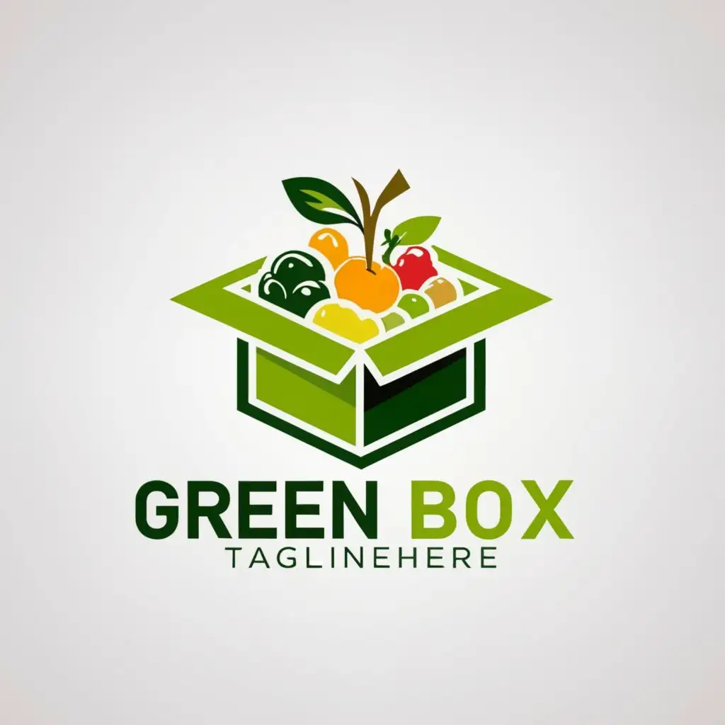 a logo design,with the text "Green box", main symbol:green box, fruits,Minimalistic,be used in fruits industry,clear background