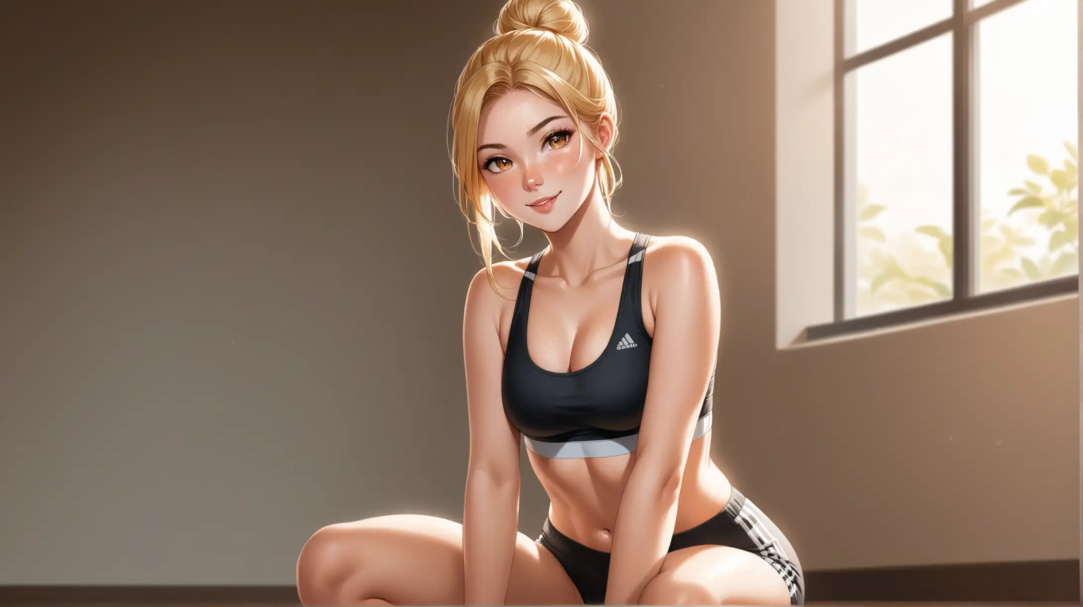 Attractive Blonde Woman in Sporty Attire Smiling at Viewer