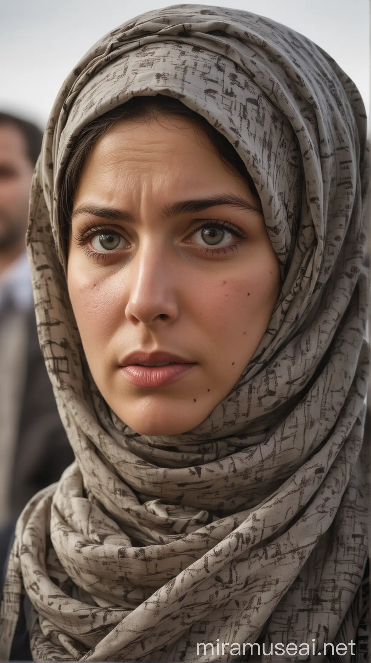 A headscarf symbolizing the plane's crash, with the worried gaze of a woman wearing the headscarf.