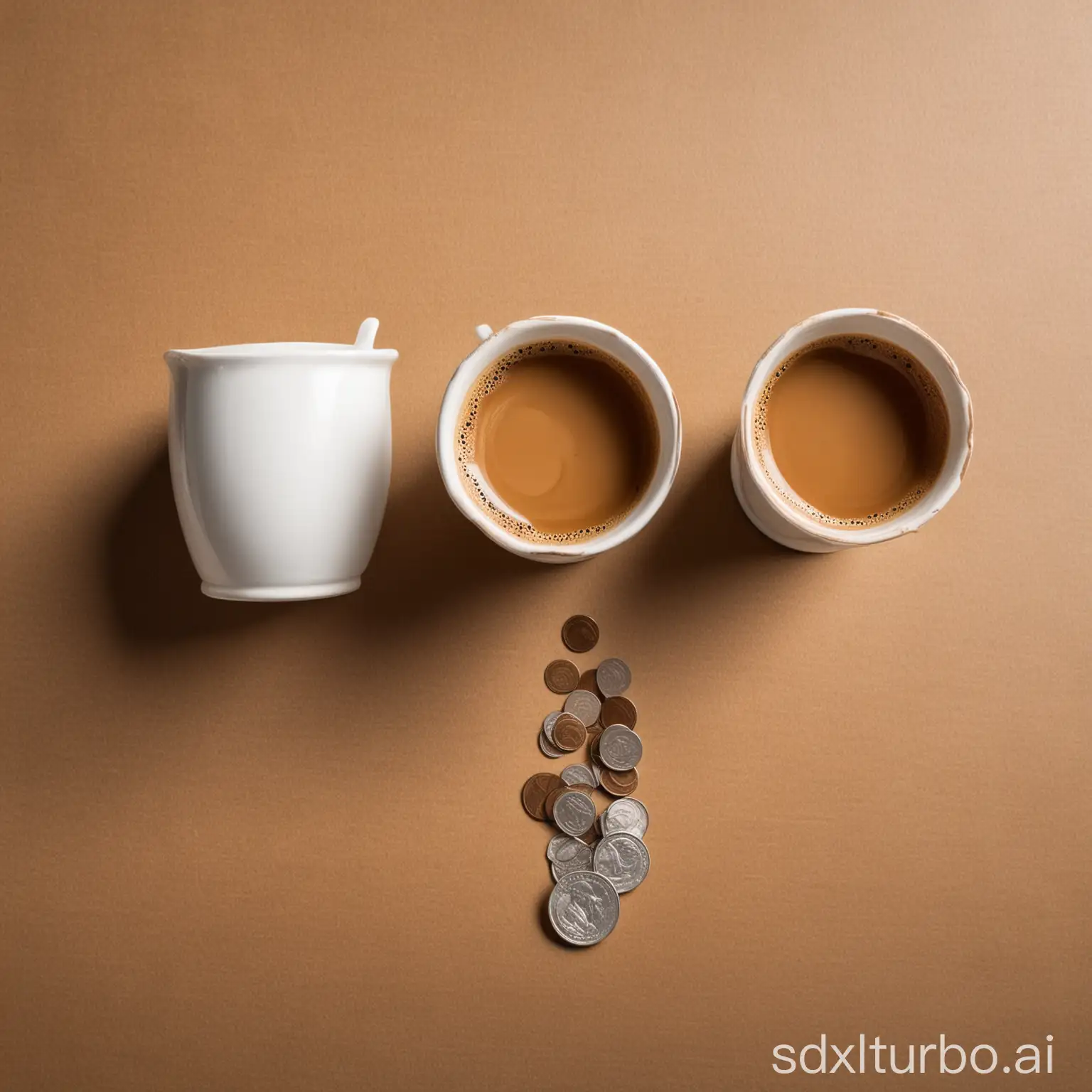 Three-UpsideDown-Coffee-Cups-with-Coin-on-Table