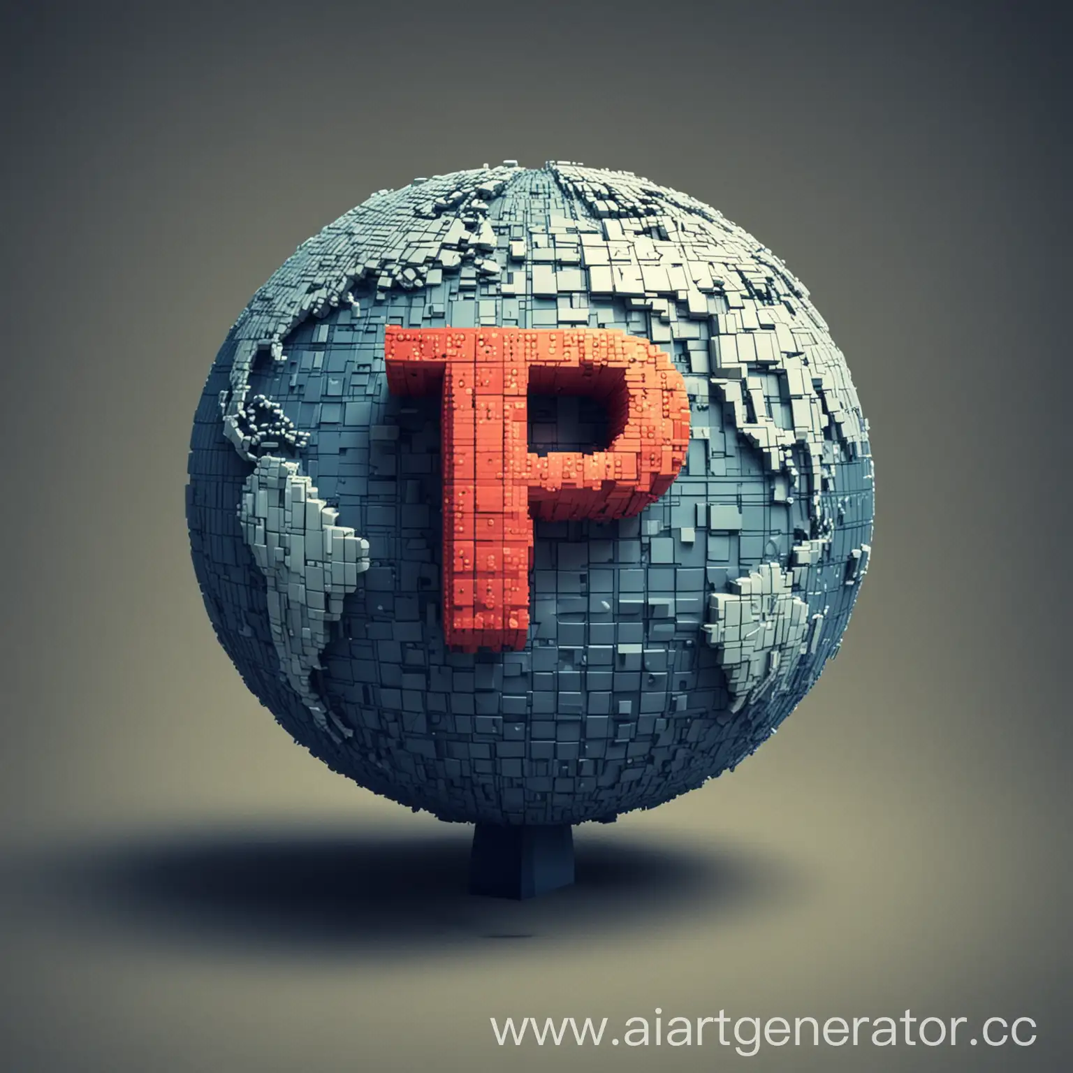 пиксельная буква P на фоне глобуса